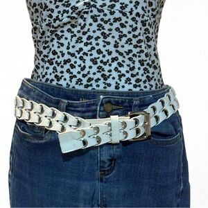 L.E.I. Y2K White and silver belt. Length 38” Width 2”
